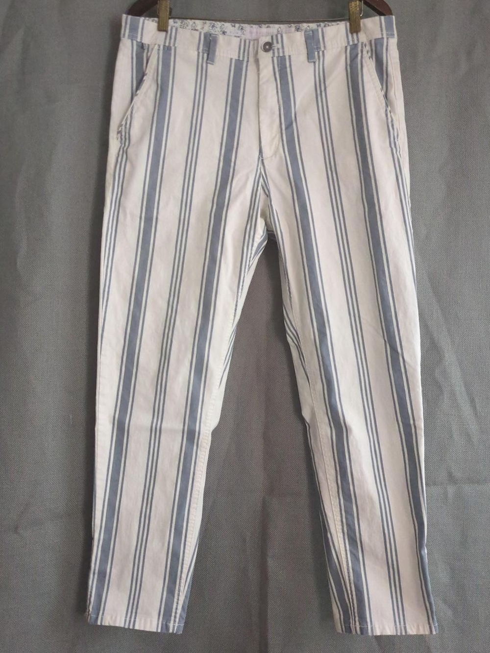 Denim & Flower White and Blue Vertical Stripe Chino Pants